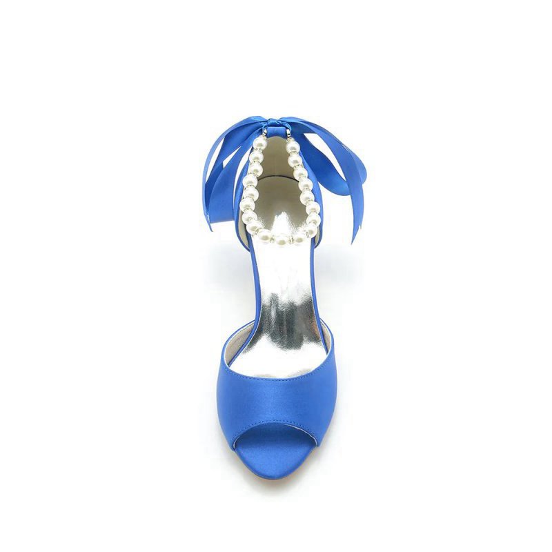 Chic Peep Toe Ribbons Faux Pearl Pumps
