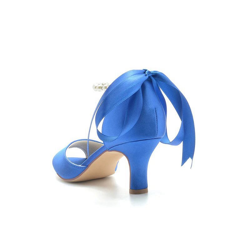 Chic Peep Toe Ribbons Faux Pearl Pumps