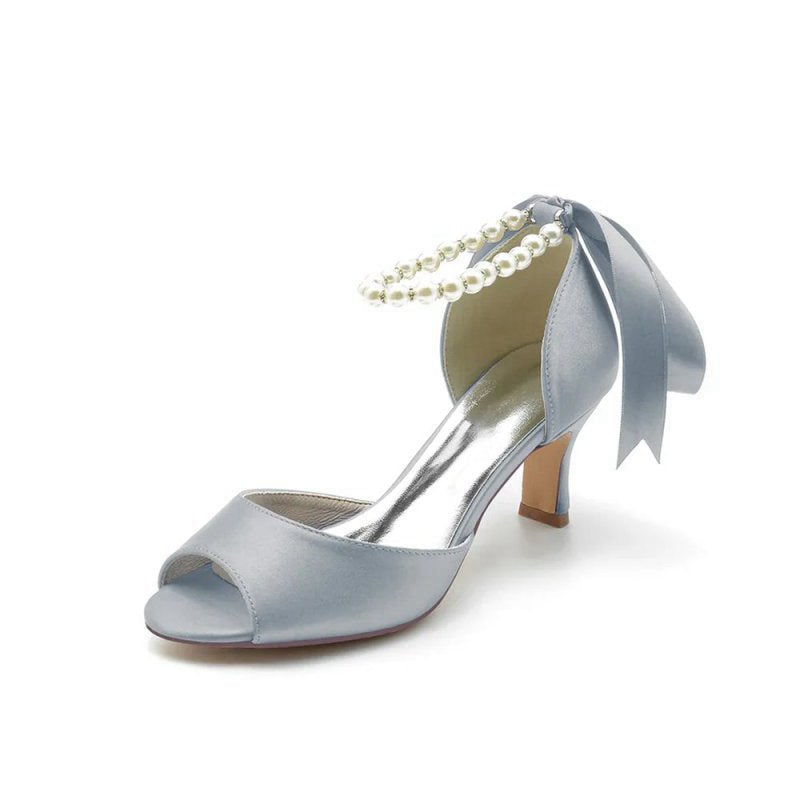 Chic Peep Toe Ribbons Faux Pearl Pumps