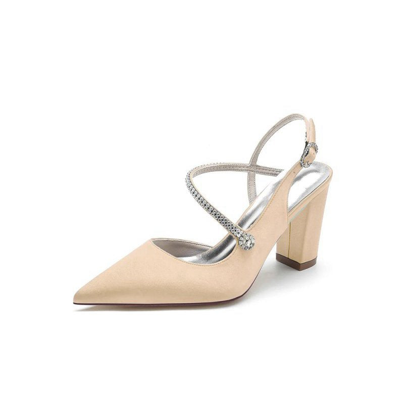 Rhinestone Strap Block Heel Sandals