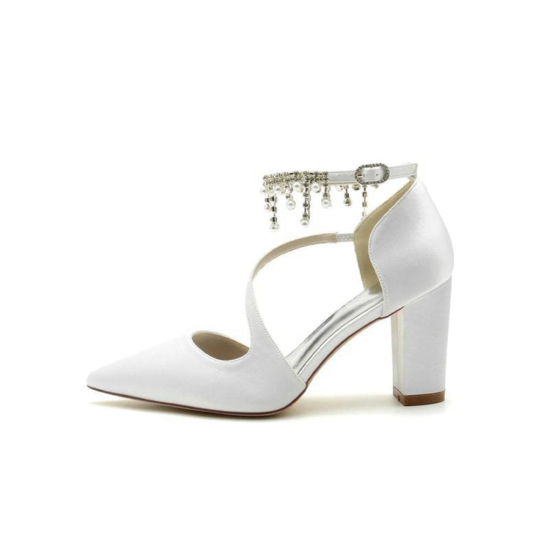 Pearl Tassel Block Heel Sandals