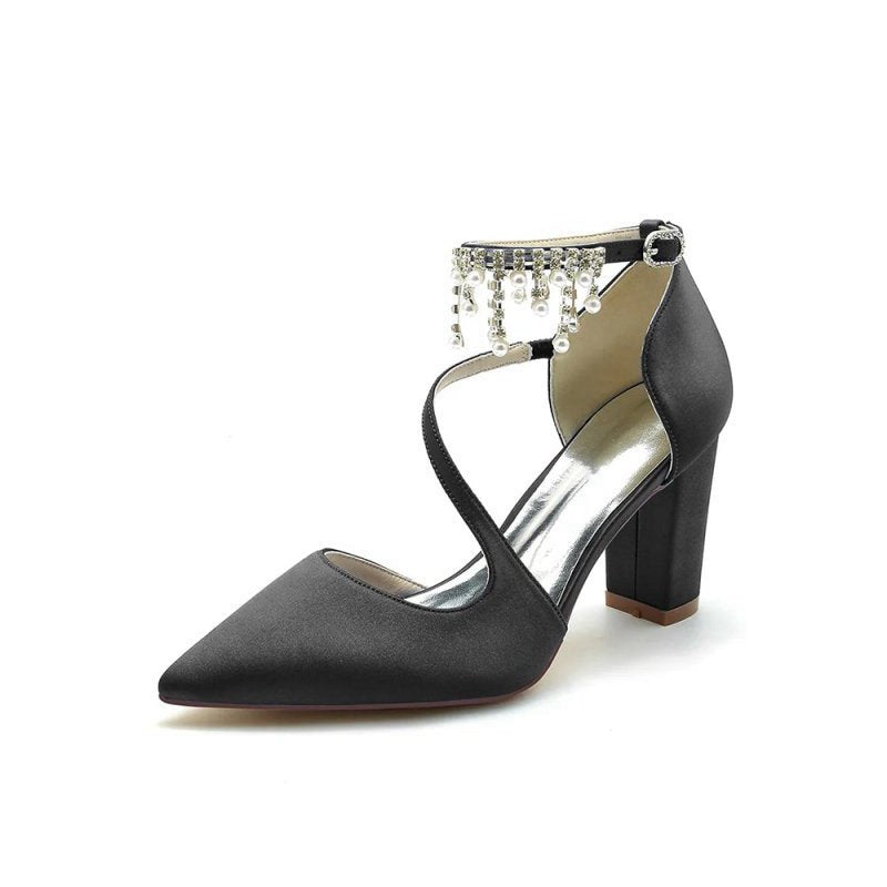 Pearl Tassel Block Heel Sandals