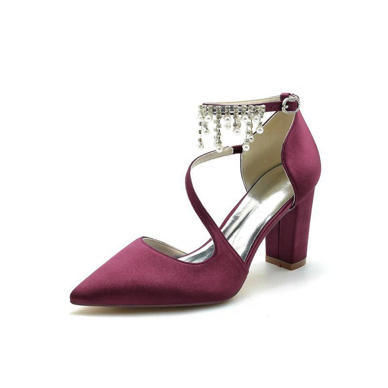 Pearl Tassel Block Heel Sandals