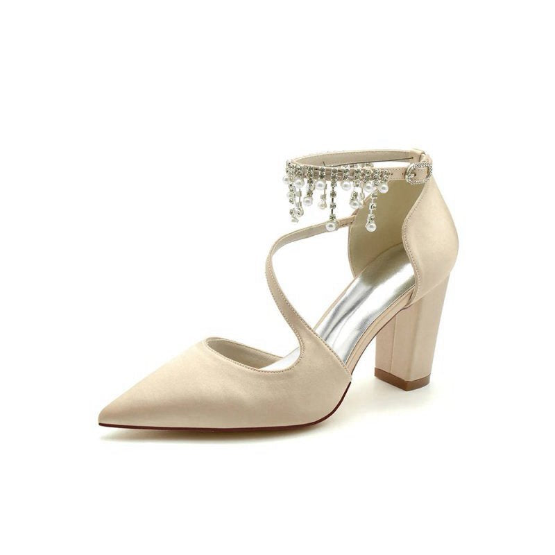 Pearl Tassel Block Heel Sandals