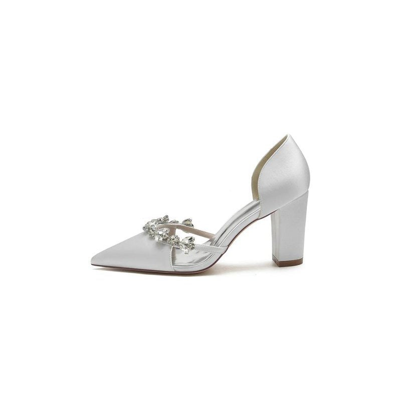 Crystal Strap Pointed Toe Block Heel Sandals