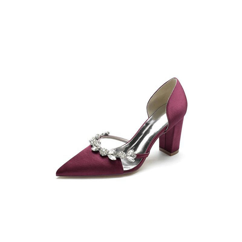 Crystal Strap Pointed Toe Block Heel Sandals
