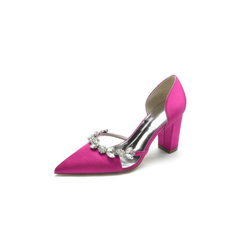 Crystal Strap Pointed Toe Block Heel Sandals