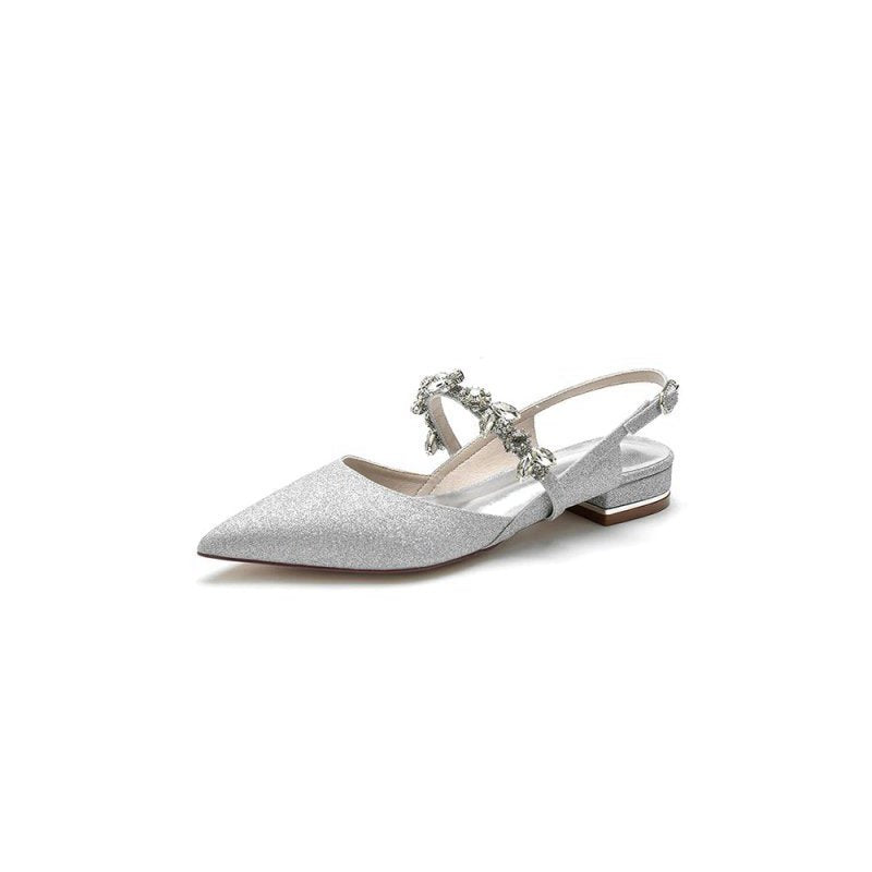 Crystal Strap Pointed Toe Low Heels
