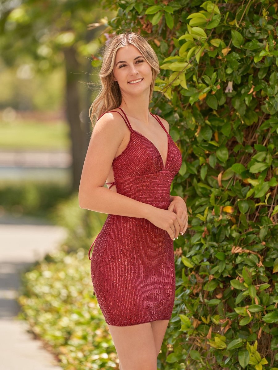 Bodycon V Neck Sequins Short Homecoming Dresses