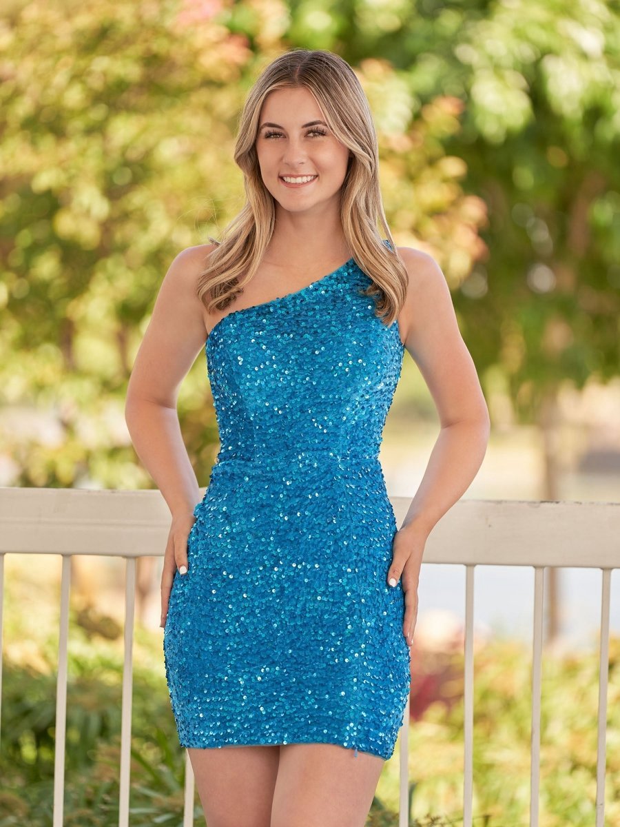 Sheath One Shoulder Sequin Homecoming Dresses with Slit