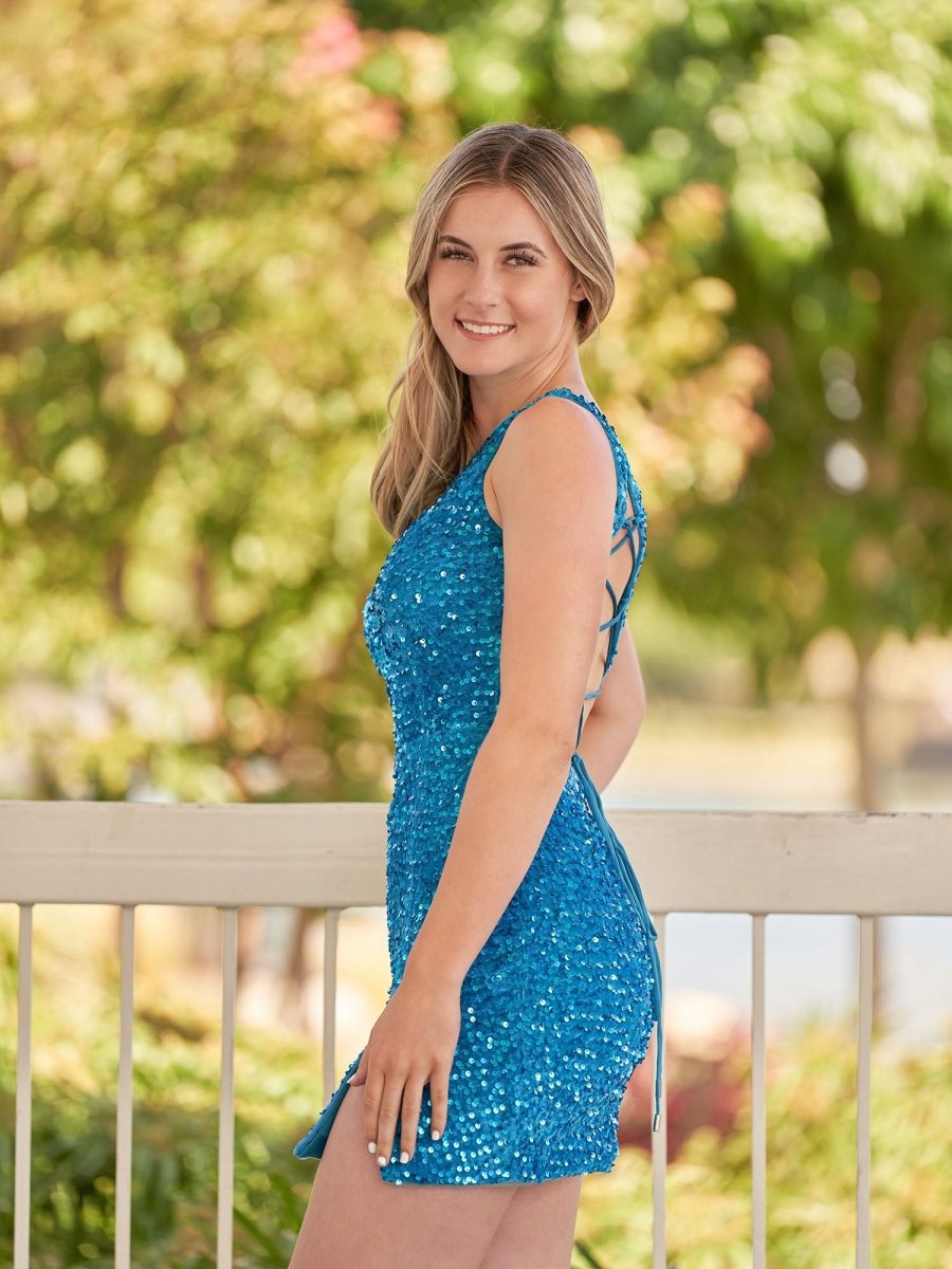 Sheath One Shoulder Sequin Homecoming Dresses with Slit