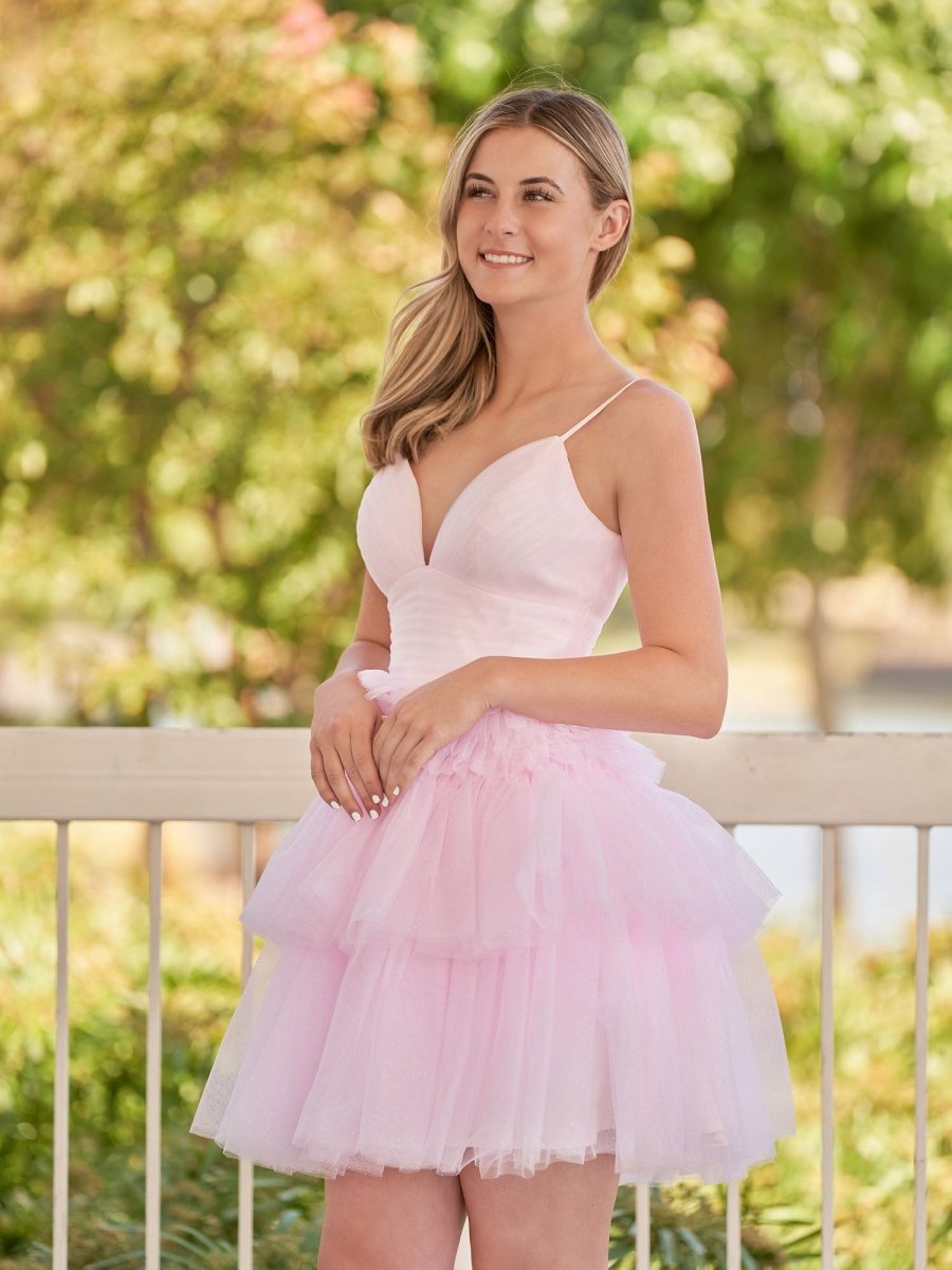 A-line Deep V Neck Tie Short Homecoming Dresses
