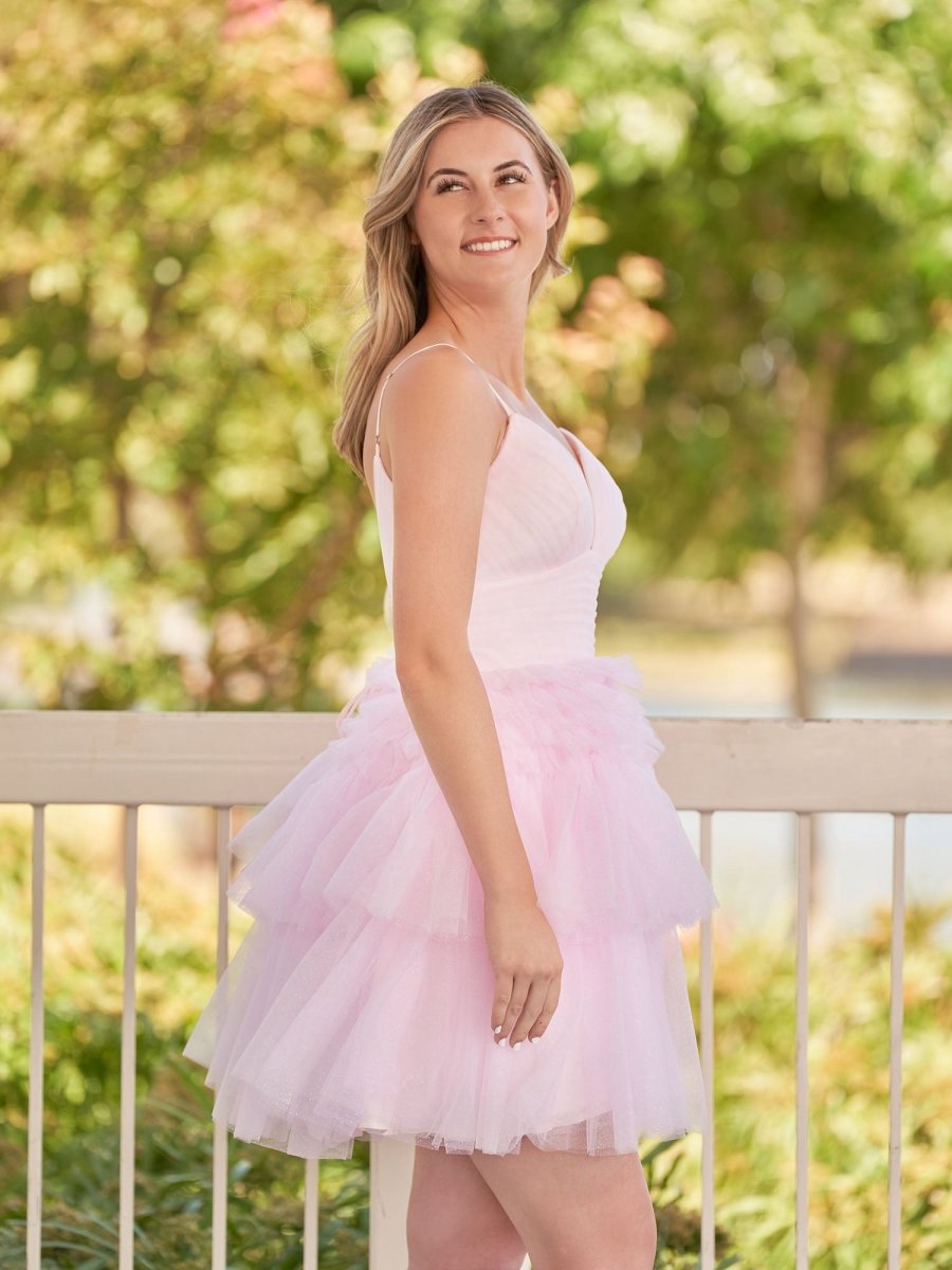 A-line Deep V Neck Tie Short Homecoming Dresses