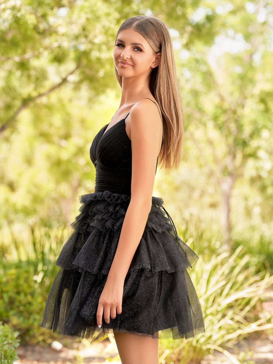 A-line Deep V Neck Tie Short Homecoming Dresses