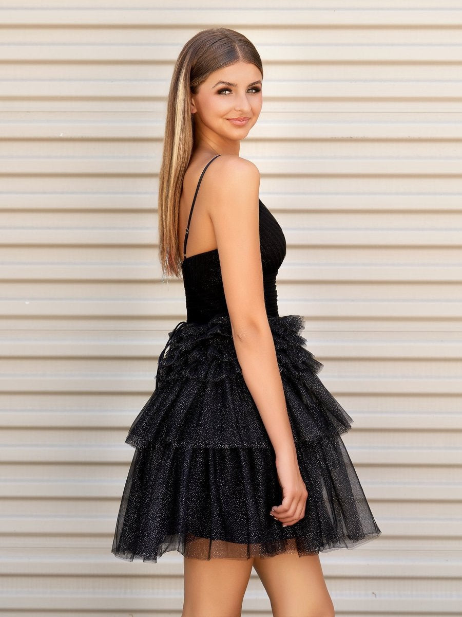 A-line Deep V Neck Tie Short Homecoming Dresses