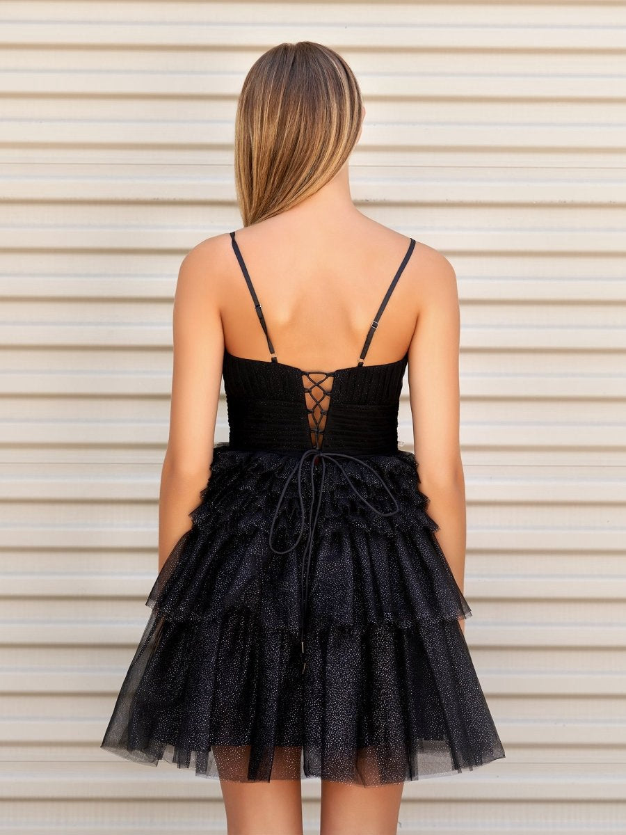 A-line Deep V Neck Tie Short Homecoming Dresses