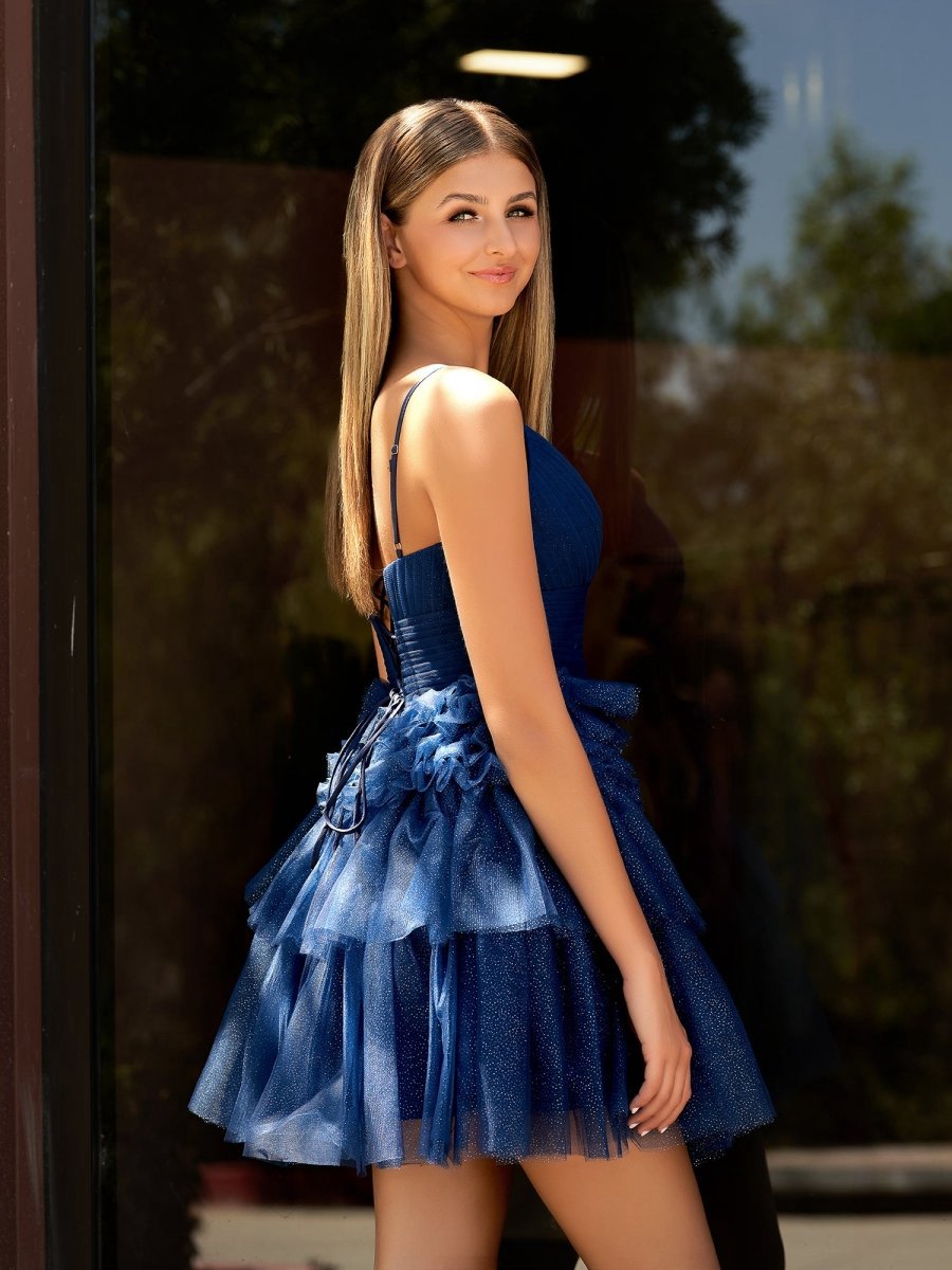 A-line Deep V Neck Tie Short Homecoming Dresses