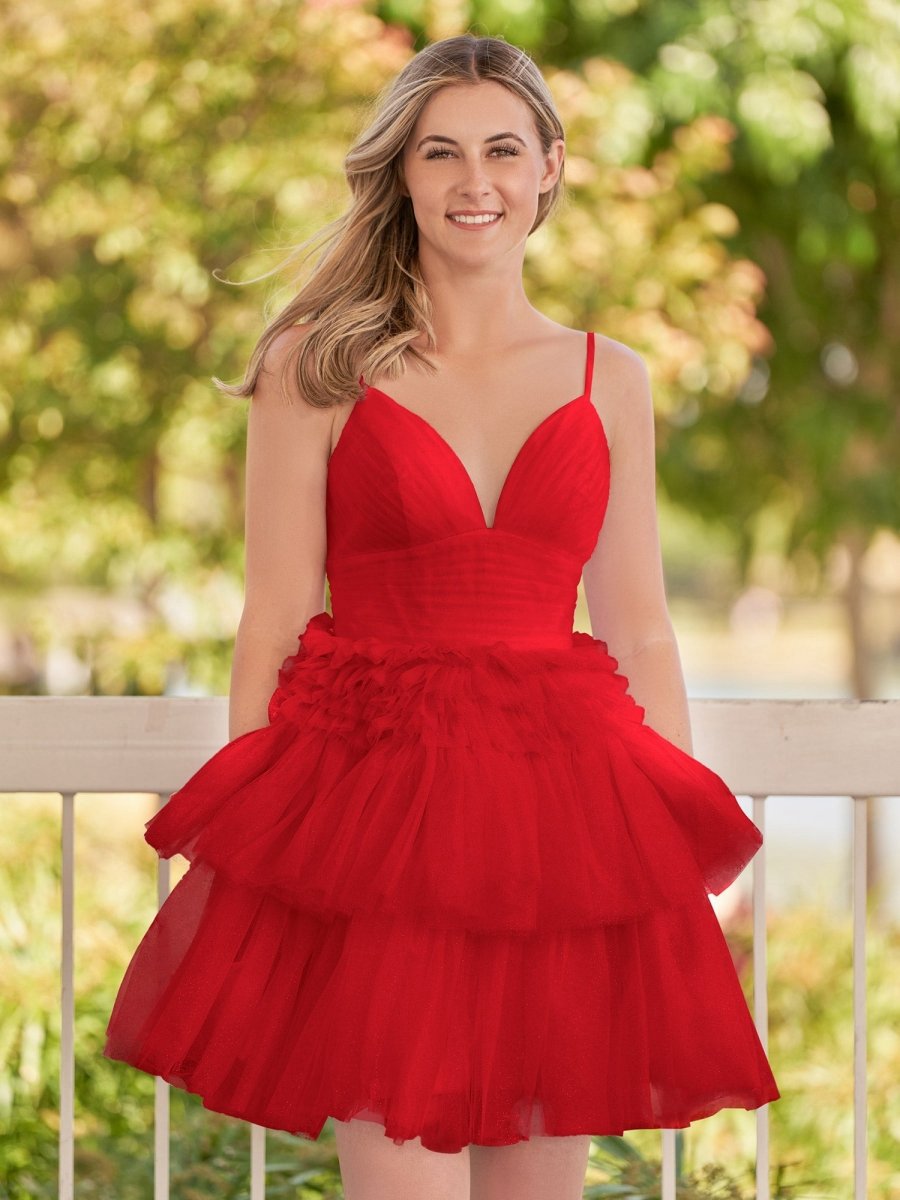 A-line Deep V Neck Tie Short Homecoming Dresses