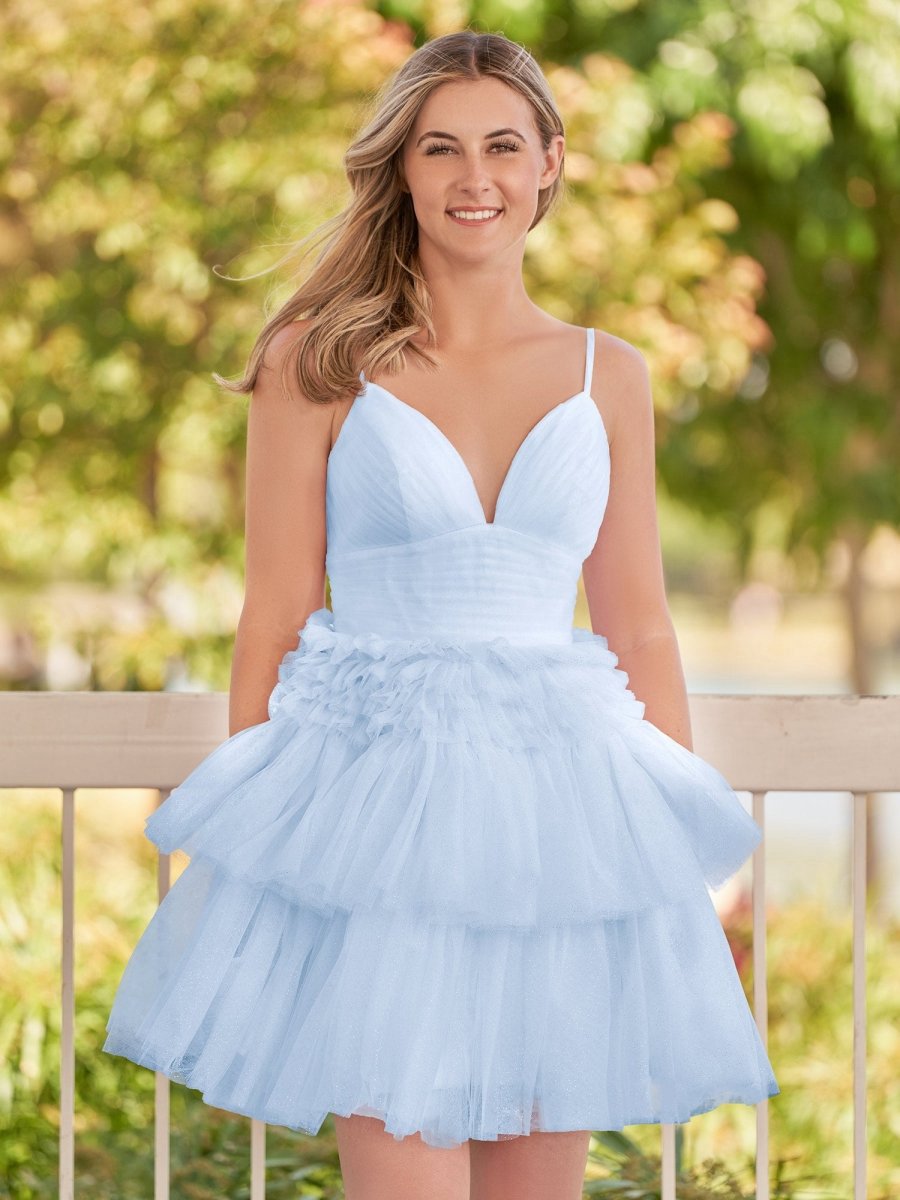 A-line Deep V Neck Tie Short Homecoming Dresses