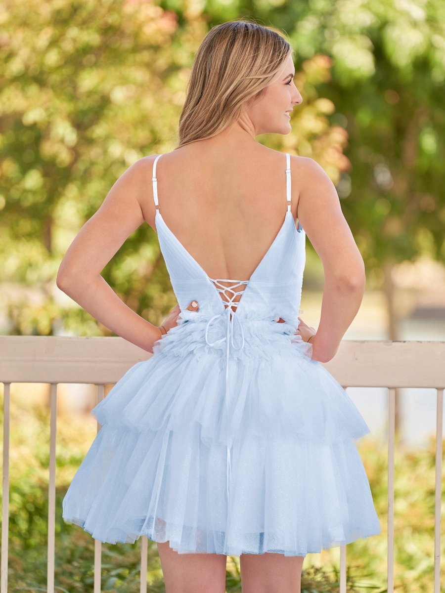 A-line Deep V Neck Tie Short Homecoming Dresses