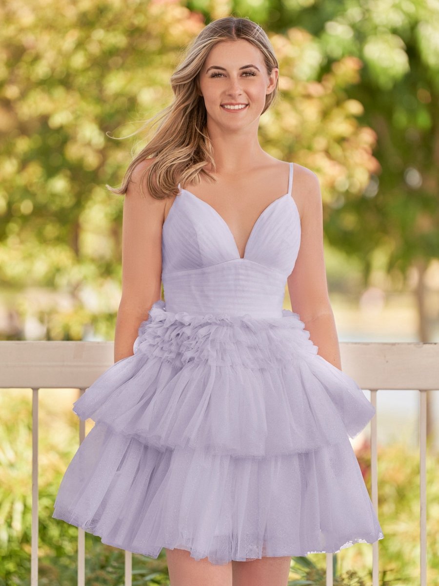 A-line Deep V Neck Tie Short Homecoming Dresses
