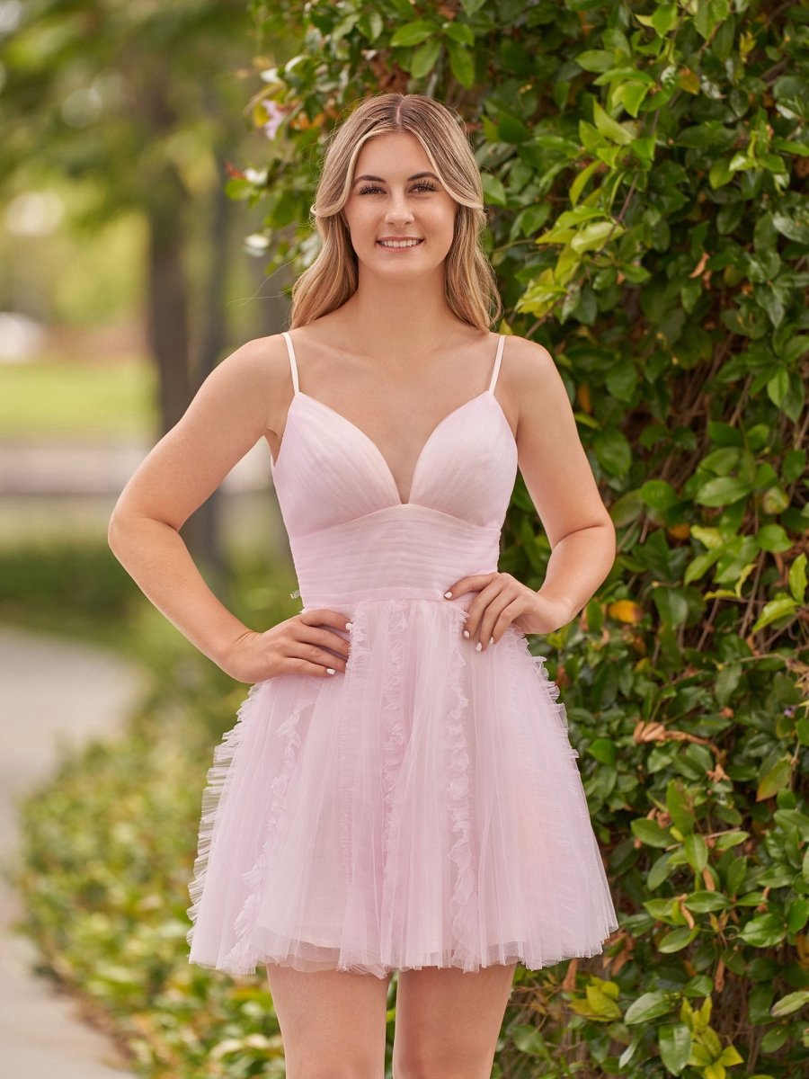 A-line Deep V Neck Ruched Short Homecoming Dresses