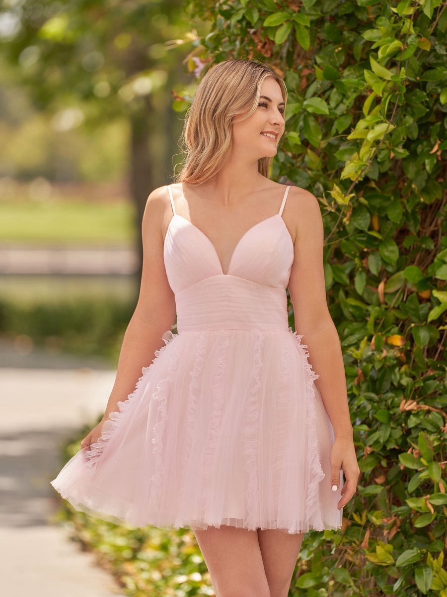 A-line Deep V Neck Ruched Short Homecoming Dresses