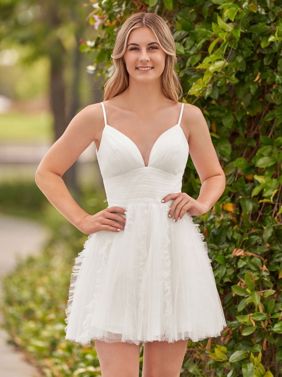 A-line Deep V Neck Ruched Short Homecoming Dresses