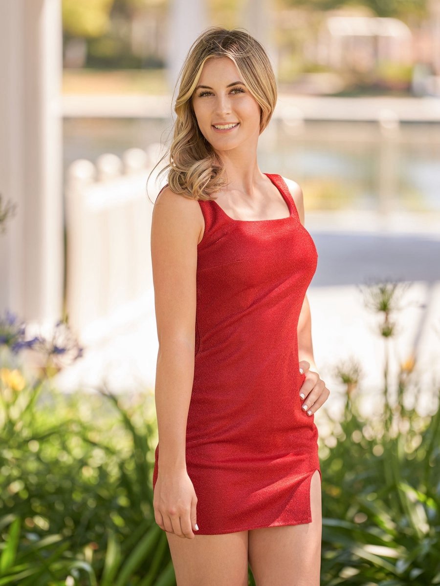 Sheath Square Neck Homecoming Dresses with Slit