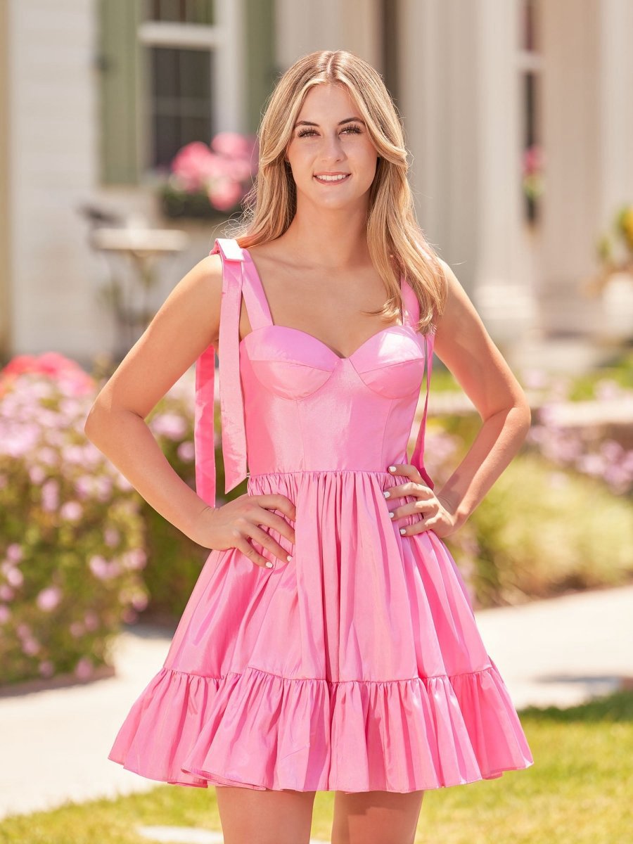 A-line Sweetheart Ruffled Taffeta Homecoming Dresses with Bow Straps