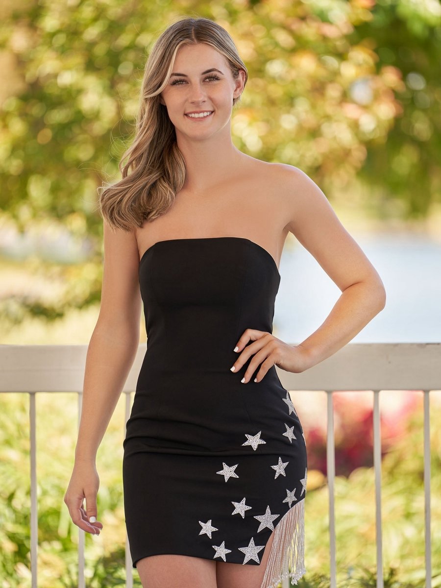 Sheath Strapless Satin Homecoming Dresses with Star