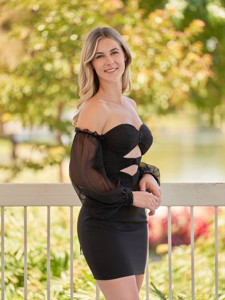 Off-the-Shoulder Keyhole Short Homecoming Dresses with Balloon Sleeves