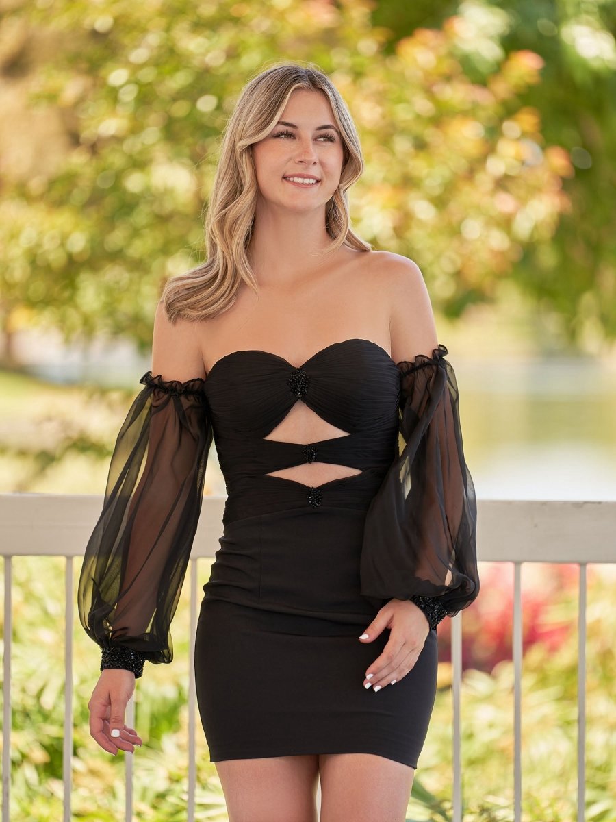 Off-the-Shoulder Keyhole Short Homecoming Dresses with Balloon Sleeves