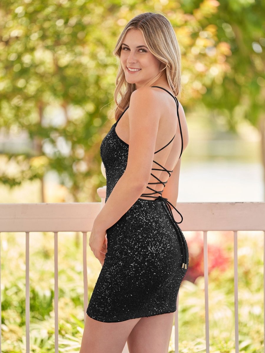 Bodycon Short Scoop Neck Sequins Homecoming Dresses