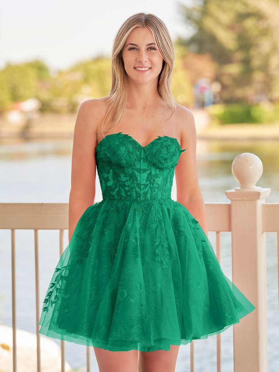 A-line Sweetheart Appliques Lace Homecoming Dresses with Corset Back