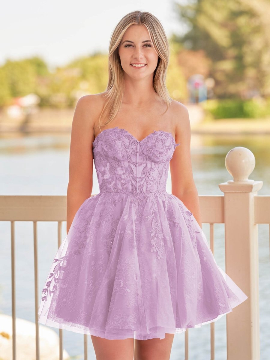 A-line Sweetheart Appliques Lace Homecoming Dresses with Corset Back