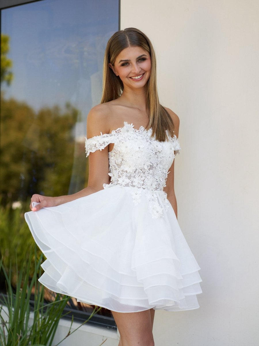 A-line Lace Organza Appliqued Off-the Shoulder Prom Dresses