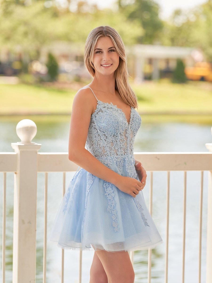 A-line Spaghetti-Straps Lace Homecoming Dresses with Appliques