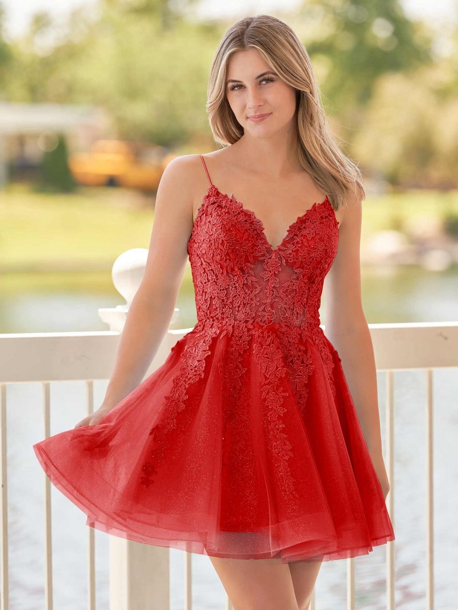 A-line Spaghetti-Straps Lace Homecoming Dresses with Appliques