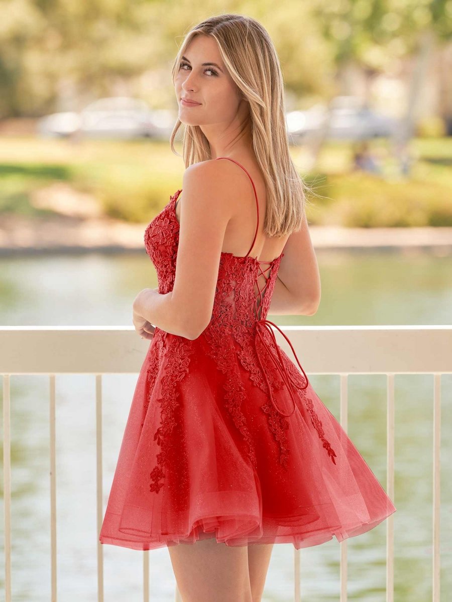 A-line Spaghetti-Straps Lace Homecoming Dresses with Appliques