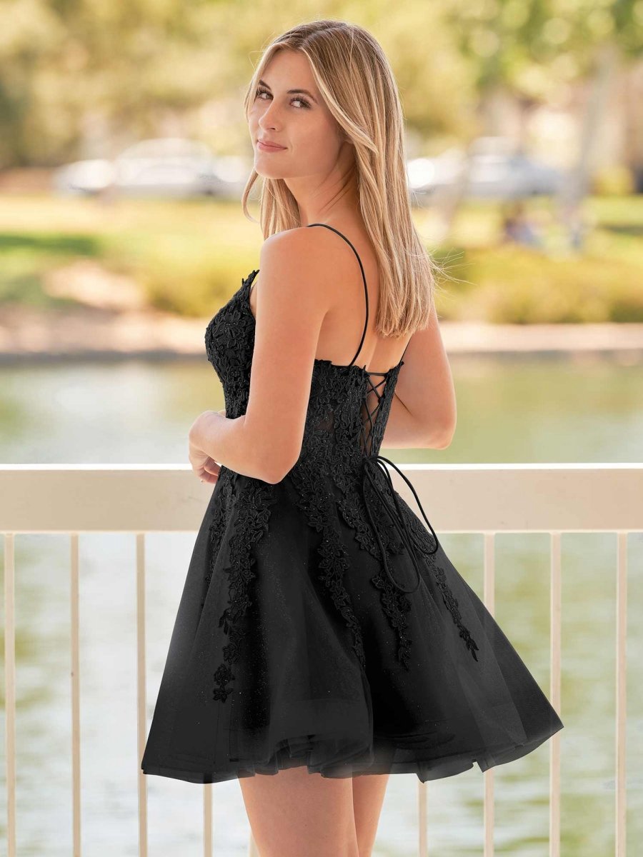 A-line Spaghetti-Straps Lace Homecoming Dresses with Appliques