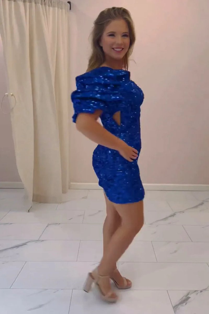 Sparkly One Shoulder Sequins Bodycon Short Homecoming Dresses