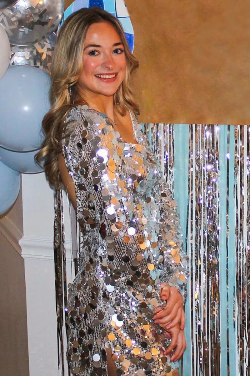 Sparkly Square Neck Sequins Long Sleeves Short Homecoming Dresses