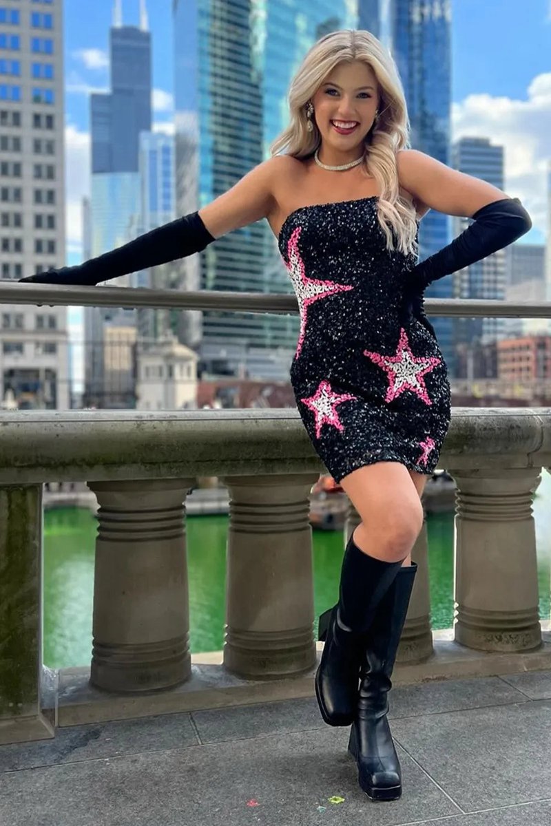 Sparkly Strapless Sequins Bodycon Short Homecoming Dresses