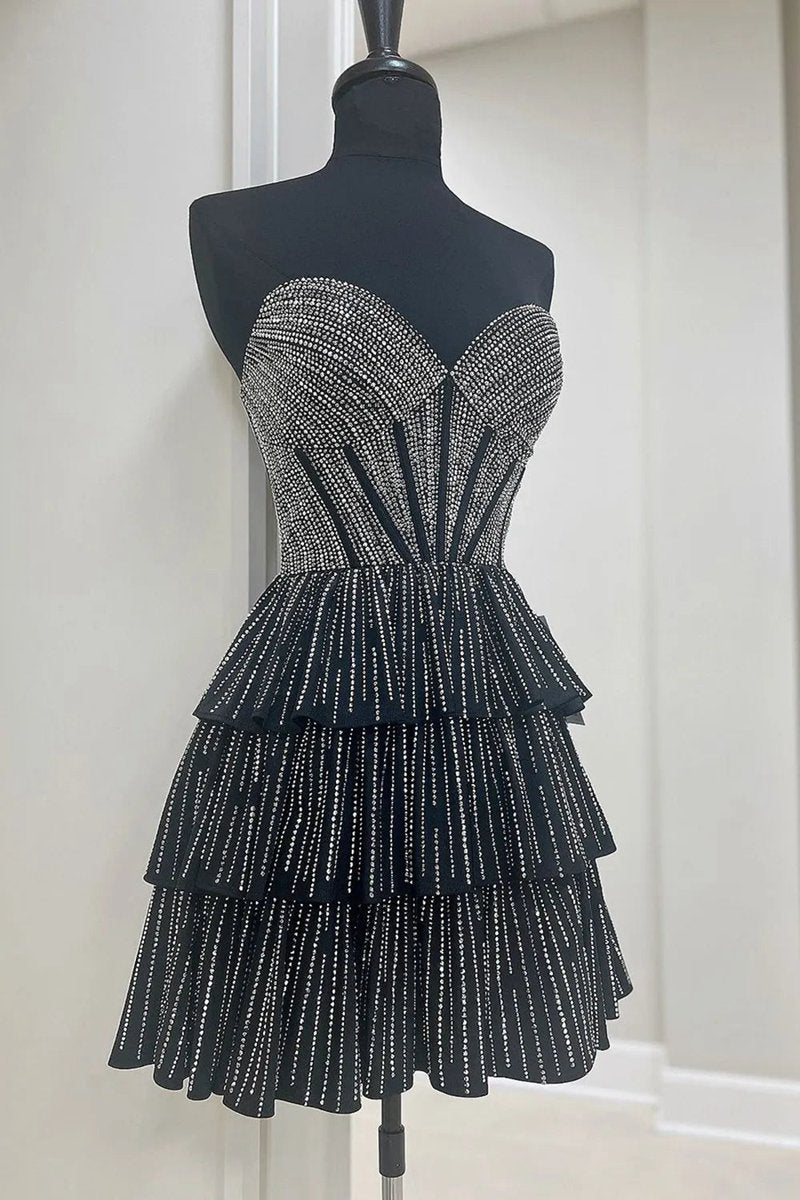 Glitter Strapless A-line Corset Short Homecoming Dresses with Beading
