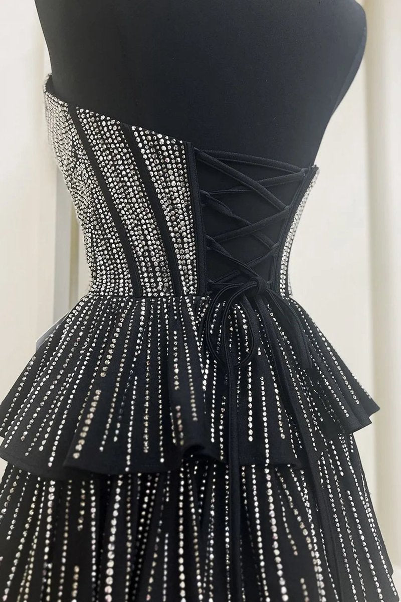 Glitter Strapless A-line Corset Short Homecoming Dresses with Beading