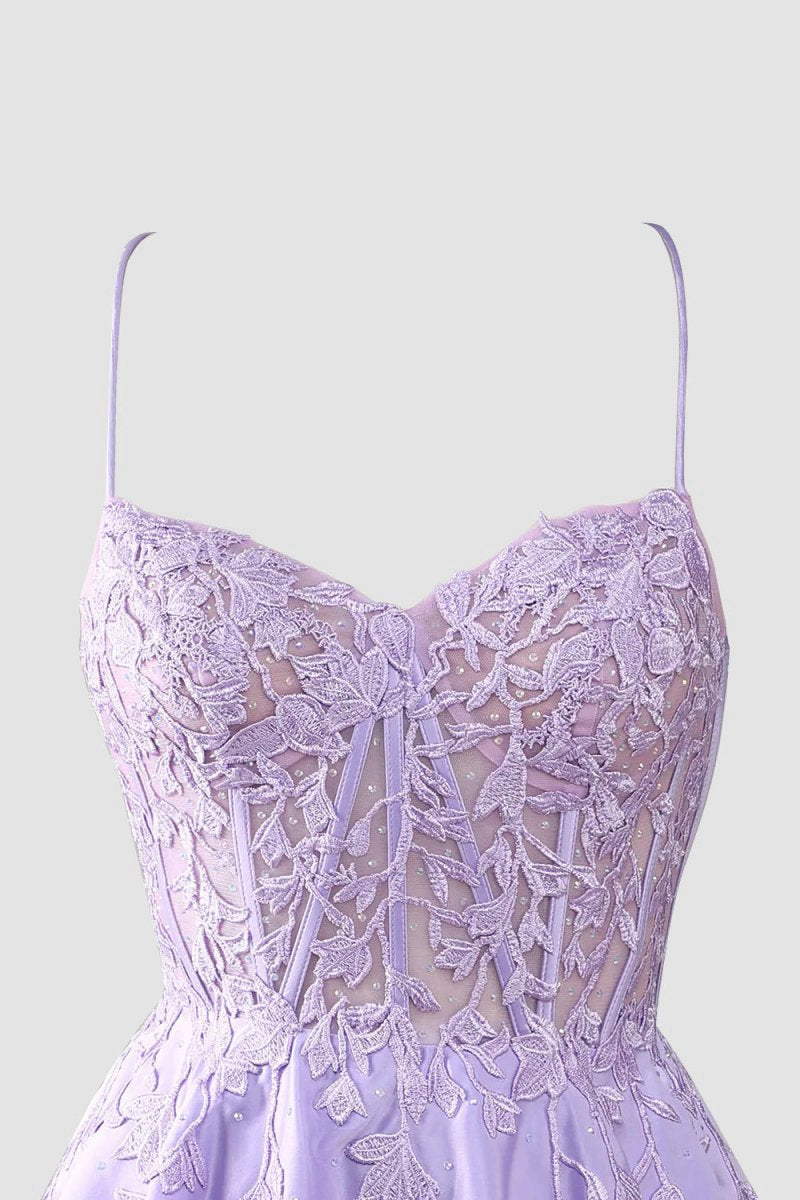 Gorgeous A-line Spaghetti Straps Corset Homecoming Dresses with Appliques