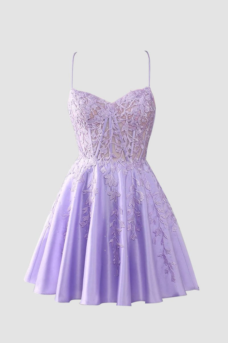 Gorgeous A-line Spaghetti Straps Corset Homecoming Dresses with Appliques
