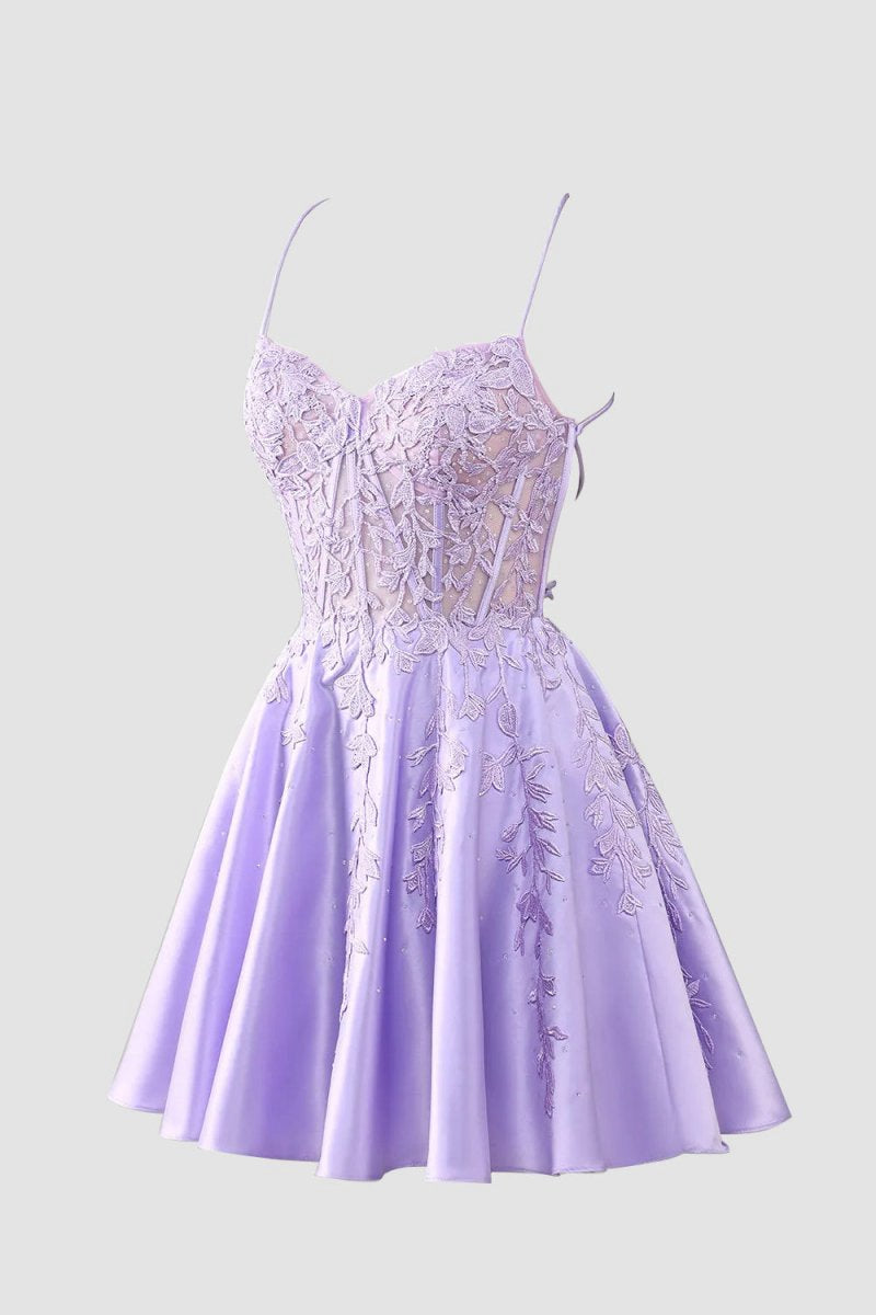Gorgeous A-line Spaghetti Straps Corset Homecoming Dresses with Appliques