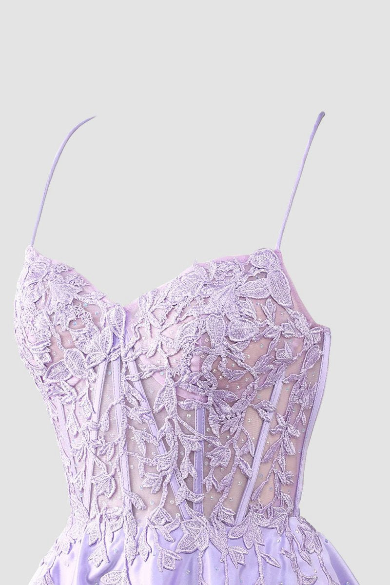 Gorgeous A-line Spaghetti Straps Corset Homecoming Dresses with Appliques